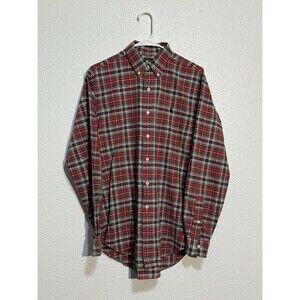 Vintage Ralph Lauren Stewart Tartan Plaid Shirt Button Down Mens M Red Green